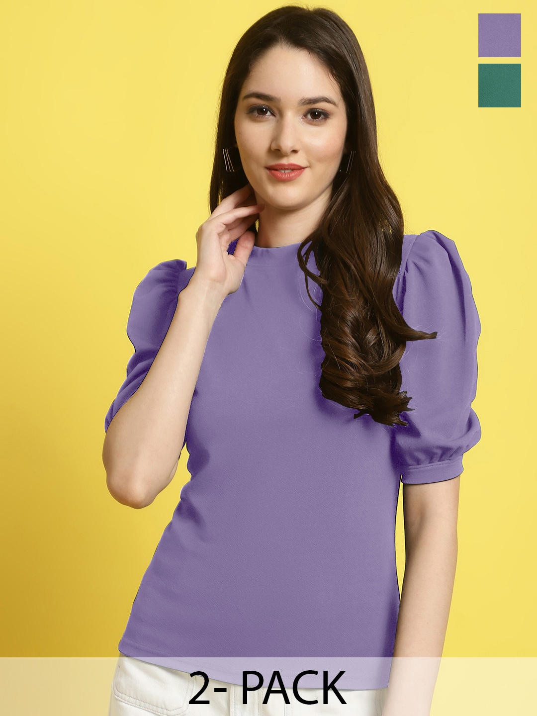 

Metronaut Pack Of 2 Round Neck Top, Lavender