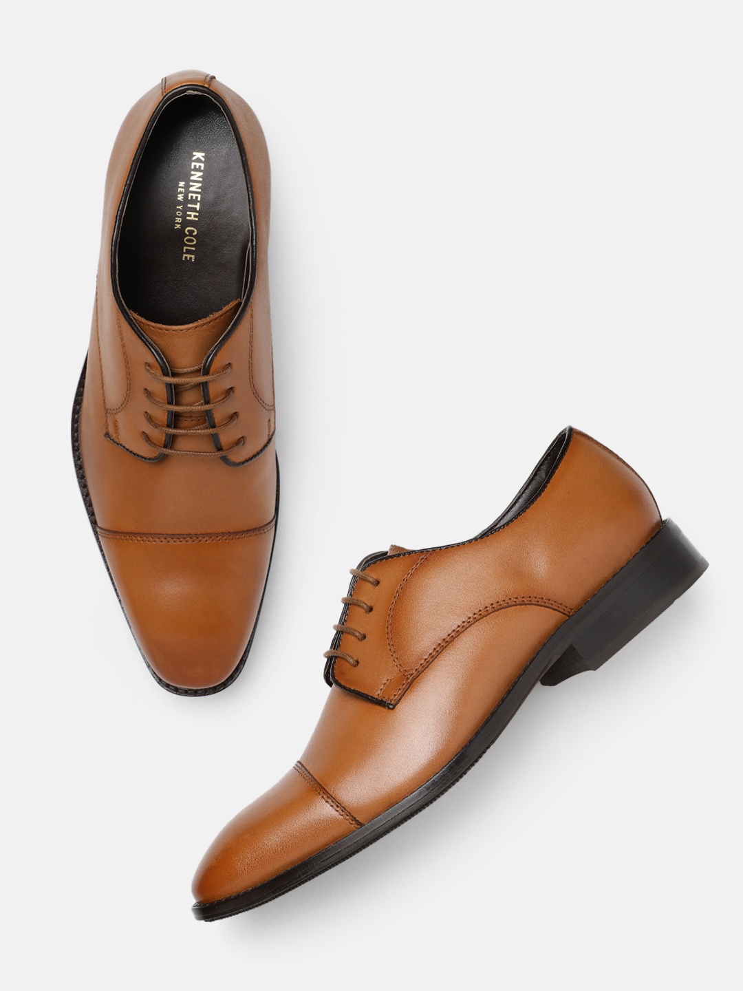 

Kenneth Cole Men Leather Round Toe Formal Derbys, Brown