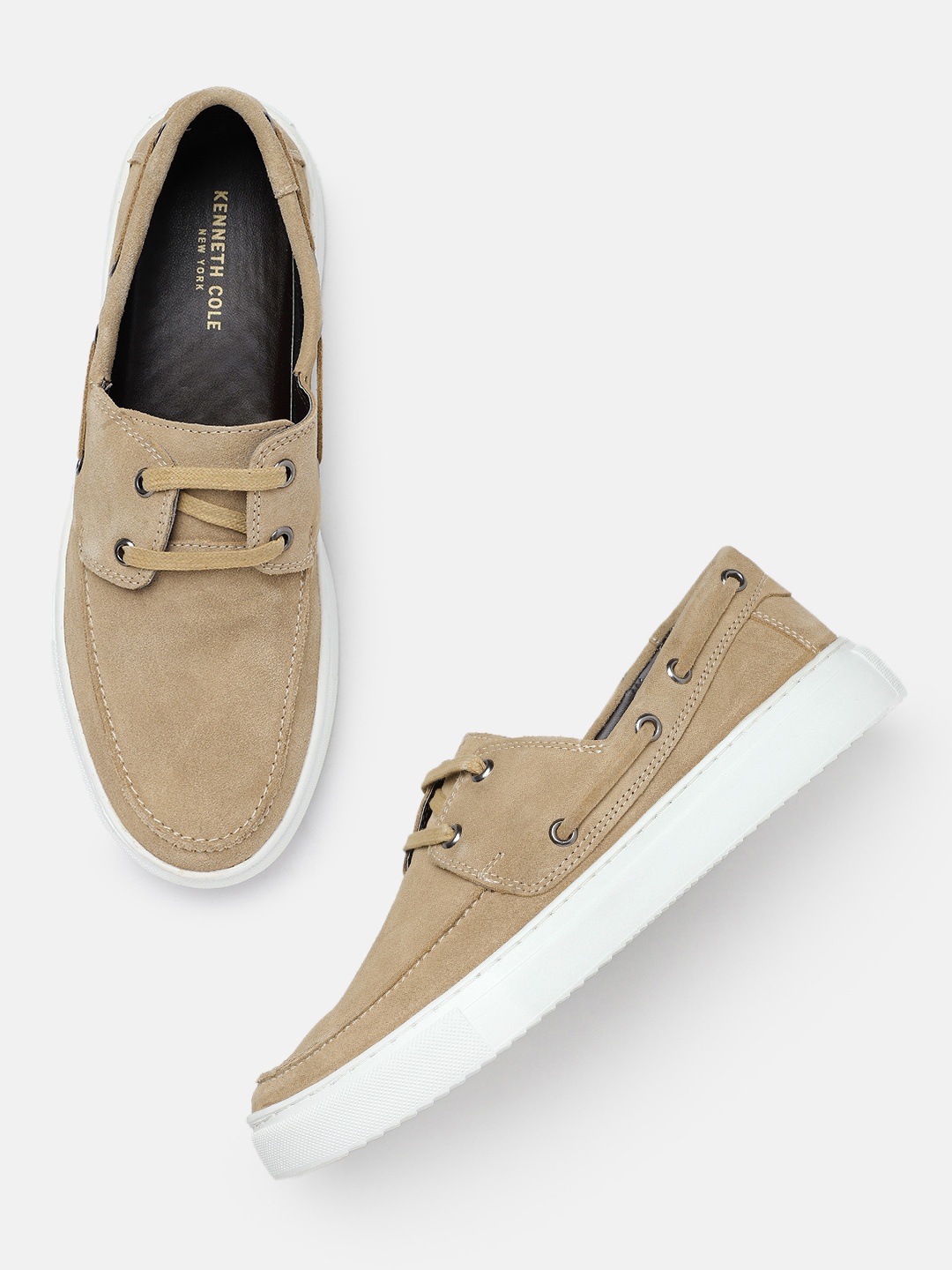

Kenneth Cole Men Round Toe Genuine Leather Sneakers, Beige