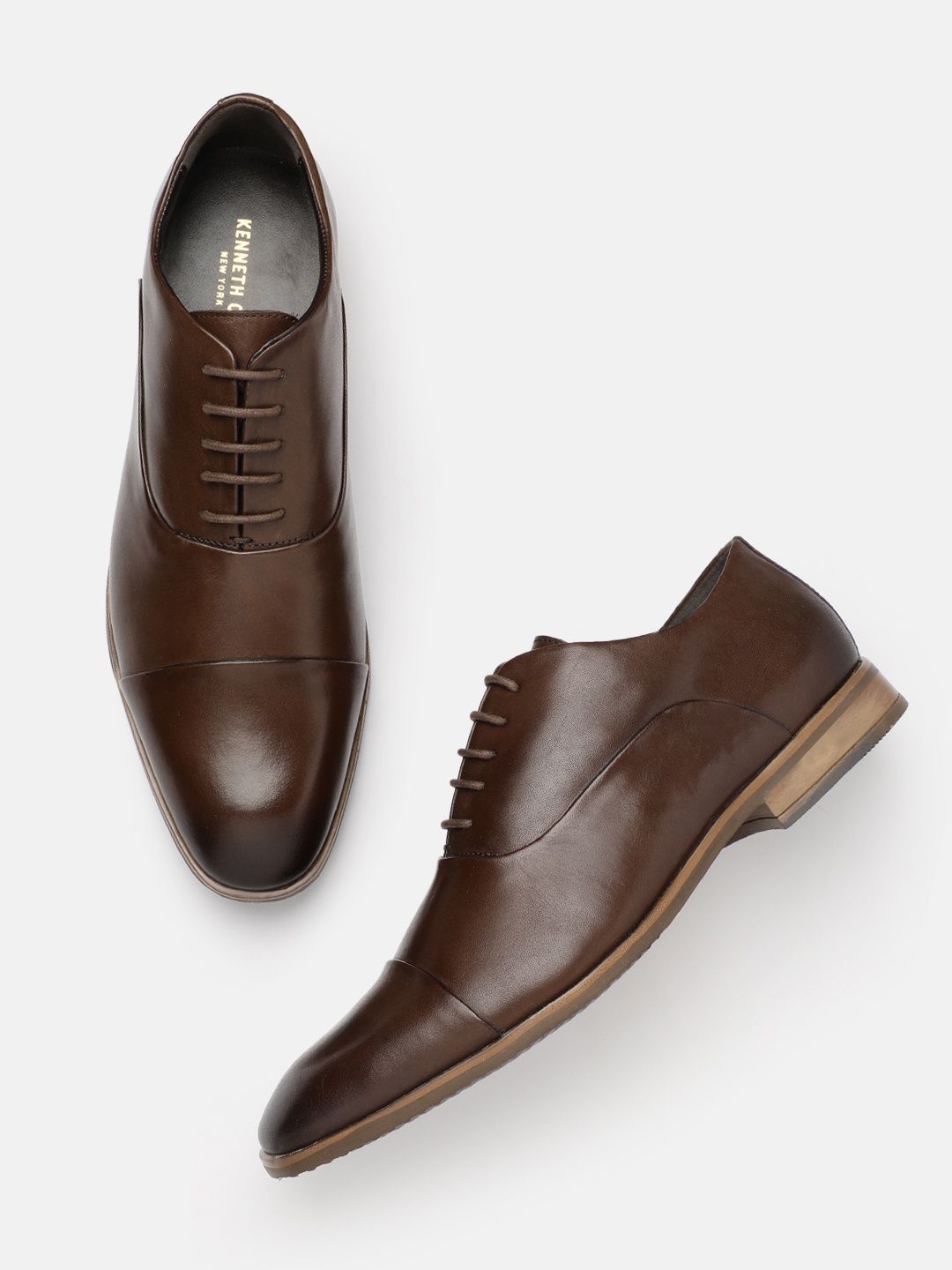 Kenneth Cole Men Leather Formal Oxfords, Coffee brown