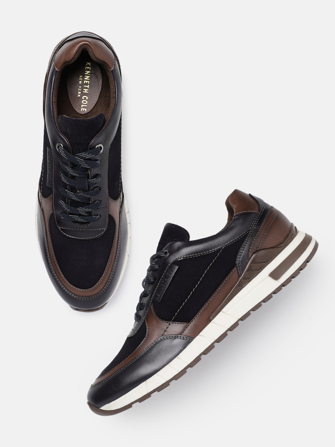

Kenneth Cole Men Leather Colourblocked Sneakers, Navy blue