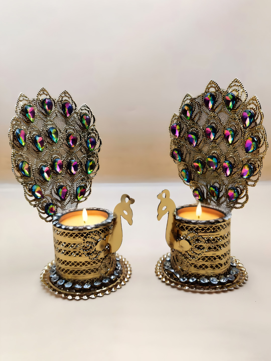 

THE HOME CO. Gold-Toned & White Set of 2 Candle Holder