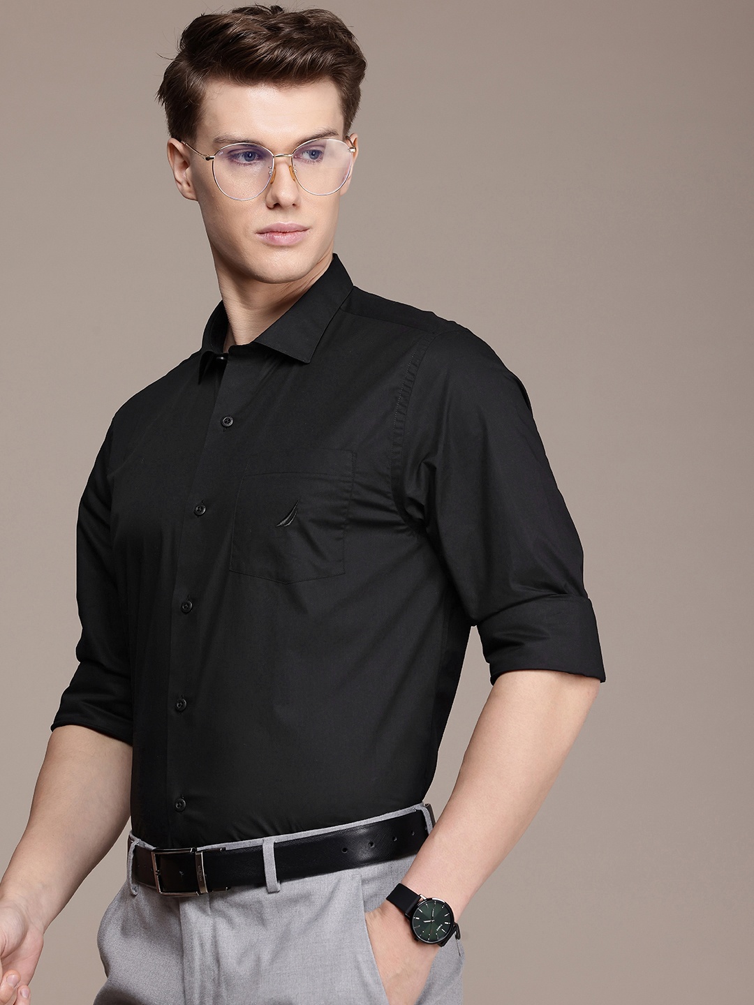 

Nautica Premium Slim Fit Pure Cotton Formal Shirt, Black