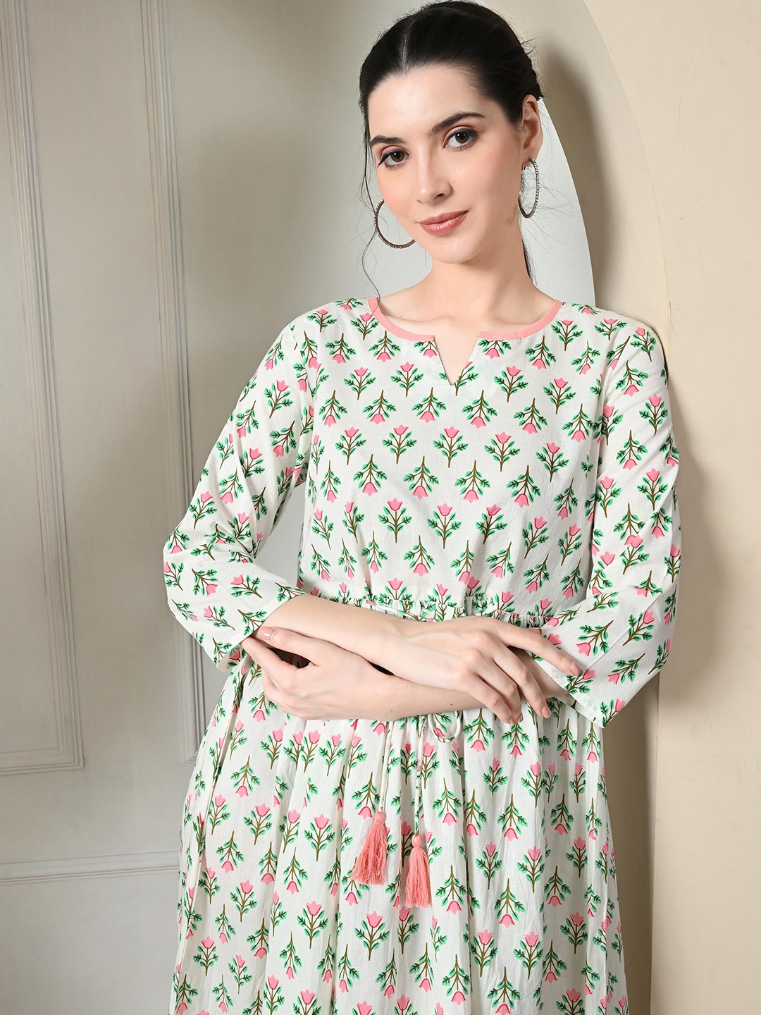 

TOP 30 Women Printed Fit & Flare Midi Dress, Green