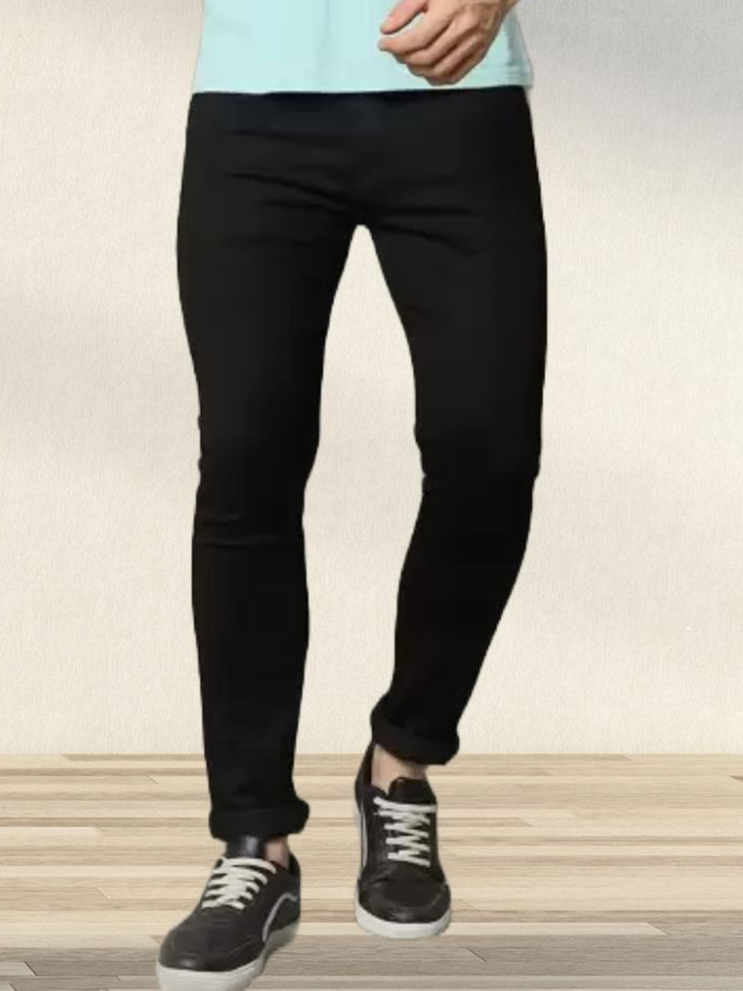 

COMFITS Men Classic Cotton Slim Fit Mid-Rise Jeans, Black
