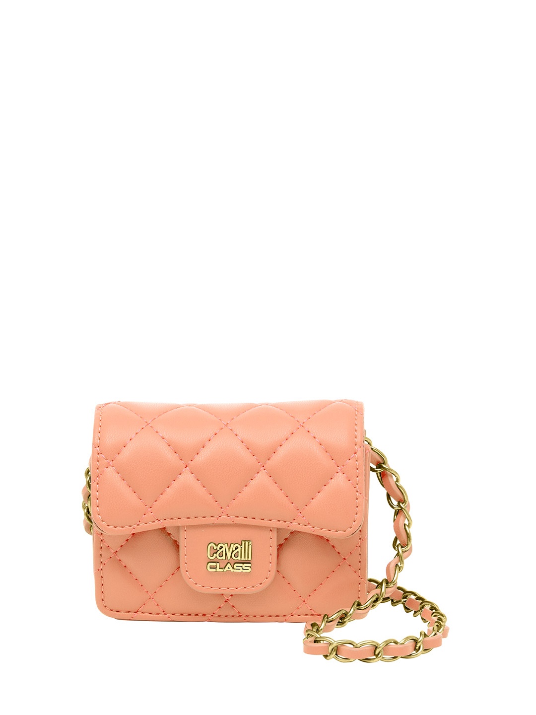 

Cavalli Class Women Textured Solid Structured Sling Bag, Peach