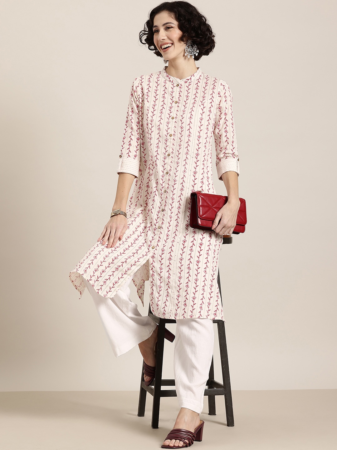 

HERE&NOW Floral Printed Pure Cotton Kurta, White