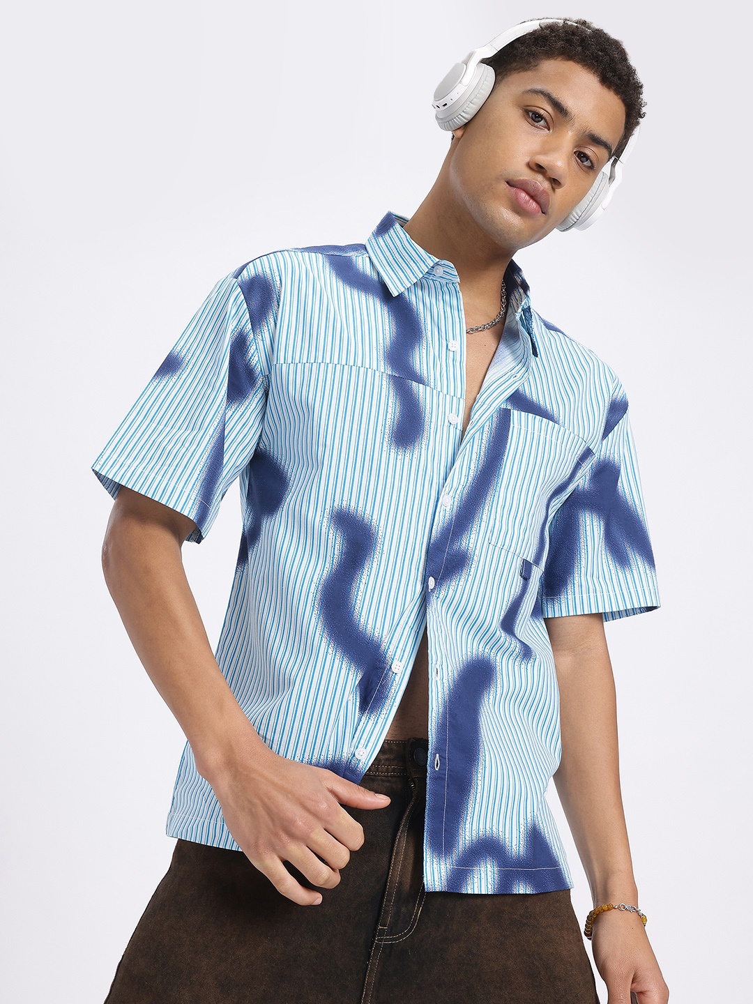 

glitchez Oceanic Odyssey Striped Shirt, Blue