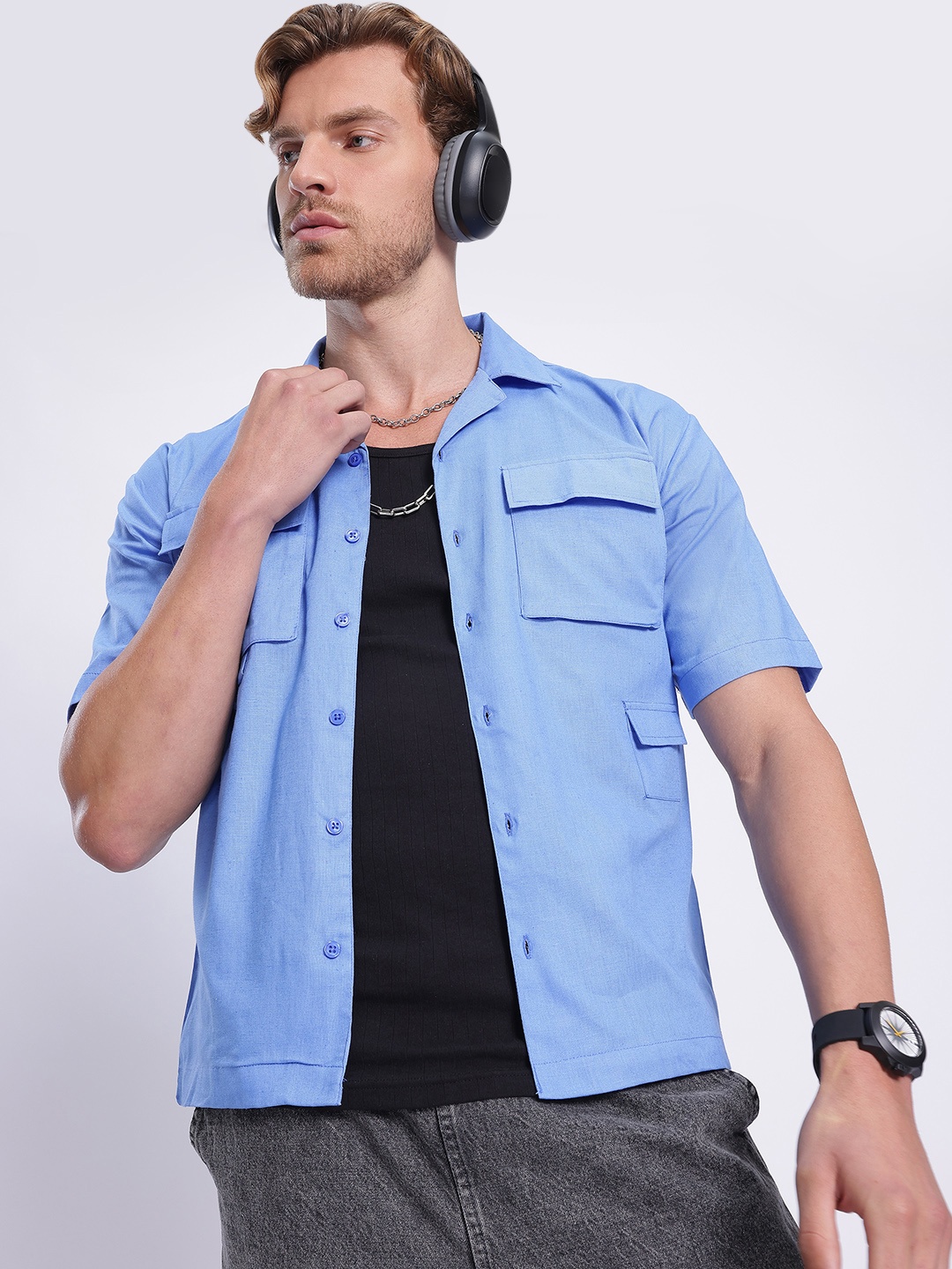 

glitchez Pocket Power Casual Shirt, Blue