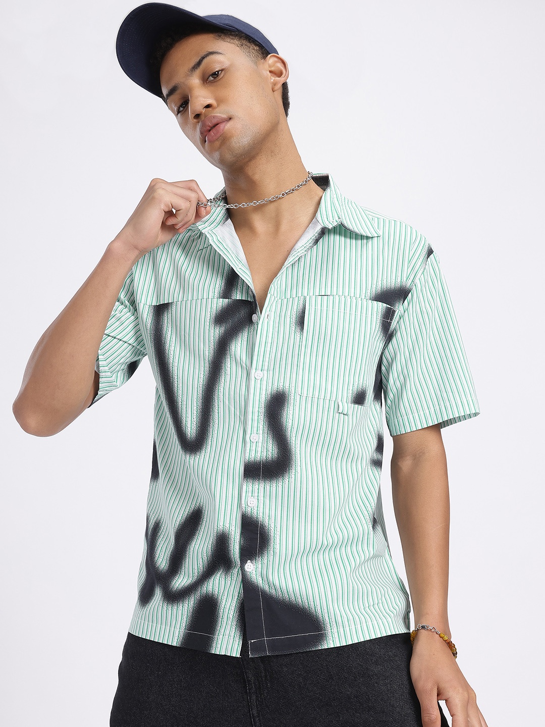 

glitchez Graffiti Play Striped Shirt, Green