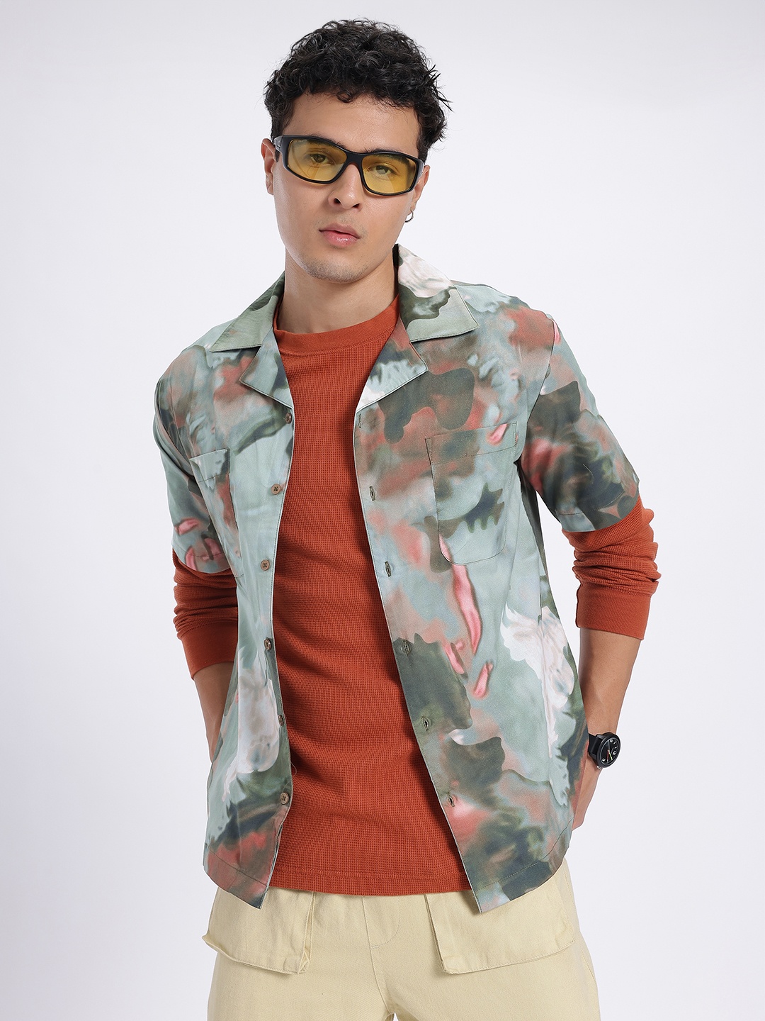 

glitchez Art Haus Abstract Canvas Printed Shirt, Green