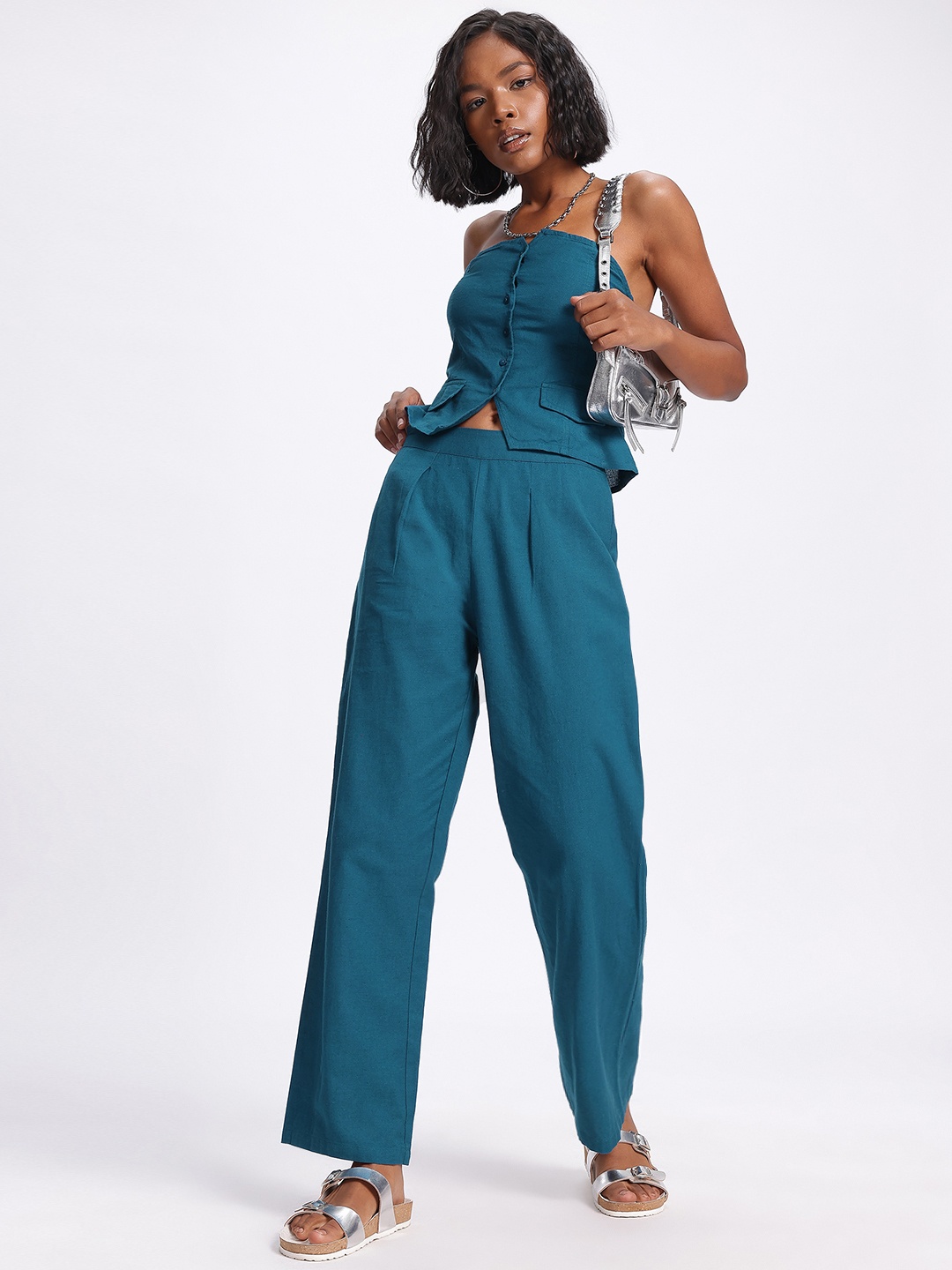 

glitchez Vibe Sync Pocket Detail Strapless Co-Ords, Blue