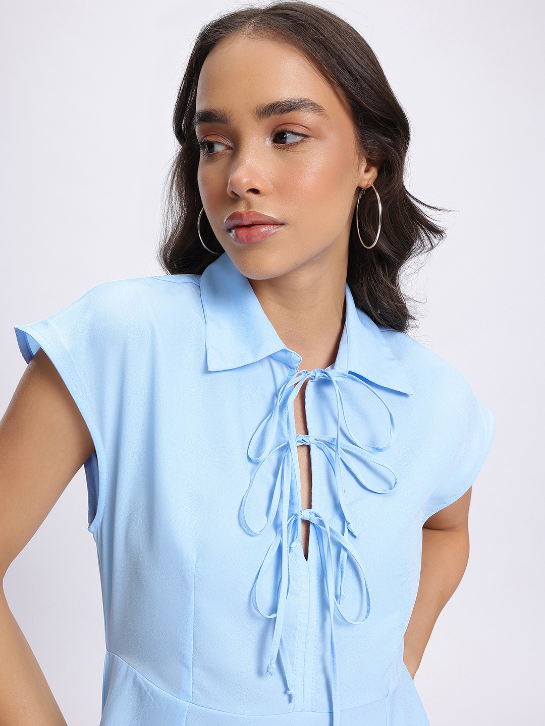 

glitchez Cottage Couture Bow Tie-Ups A-Line Mini Dress, Blue