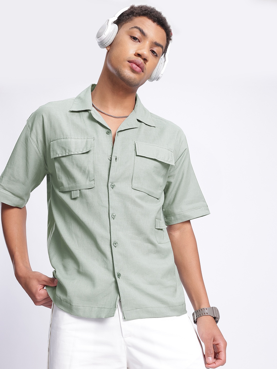 

glitchez Utility Comfort Casual Shirt, Green