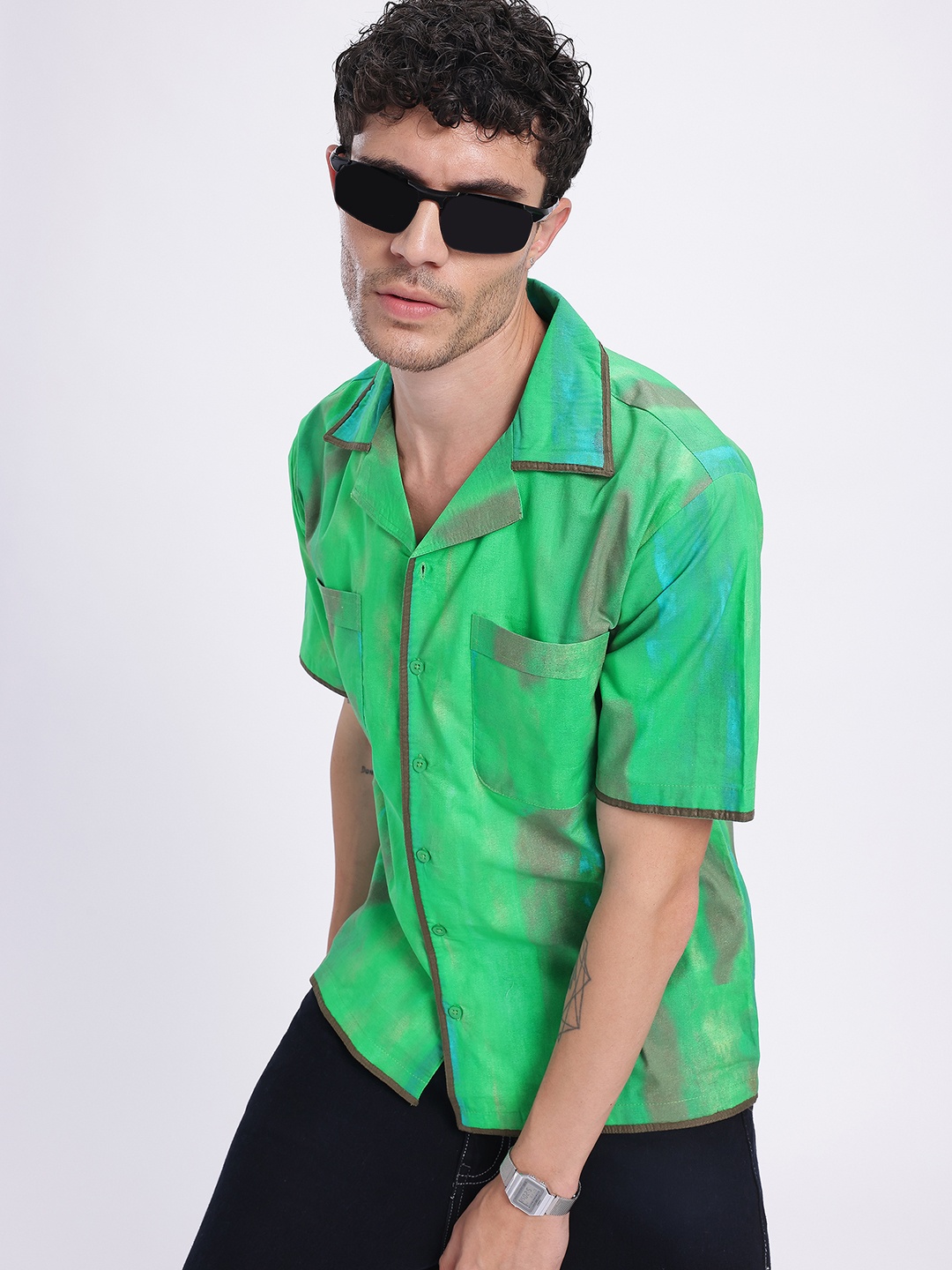 

glitchez Escape Essentials Dyed Poplin Regular Fit Shirt, Green