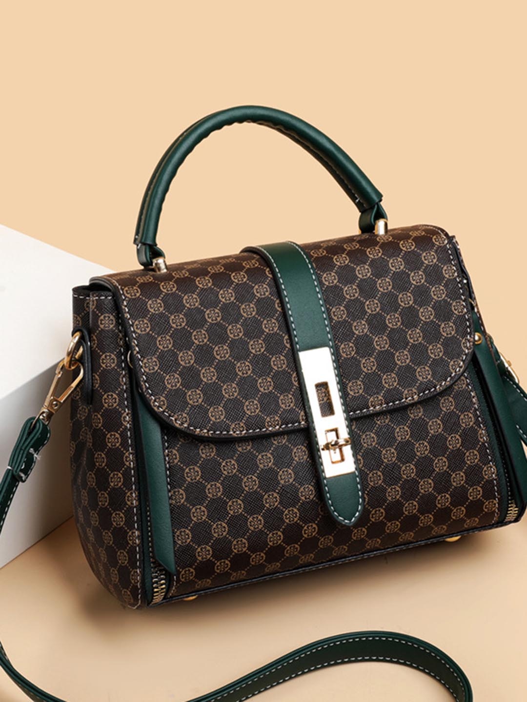 

Diva Dale Women Checked Structured Satchel Bag, Brown