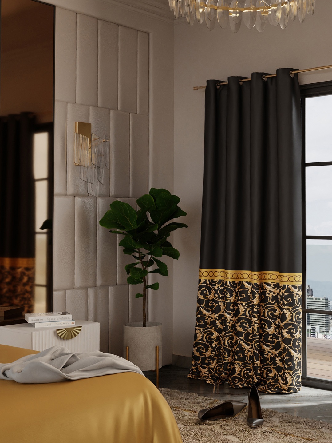 

Stoa Paris Versailles Black and GoldToned Ethnic Motifs Printed Door Curtain With Back Lining