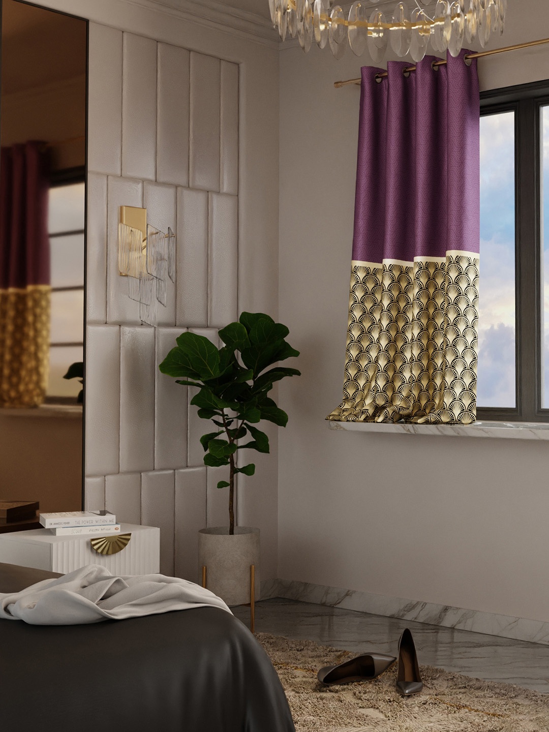 

Stoa Paris Versailles Purple & Yellow Ethnic Motifs Printed Window Curtain With Back Lining