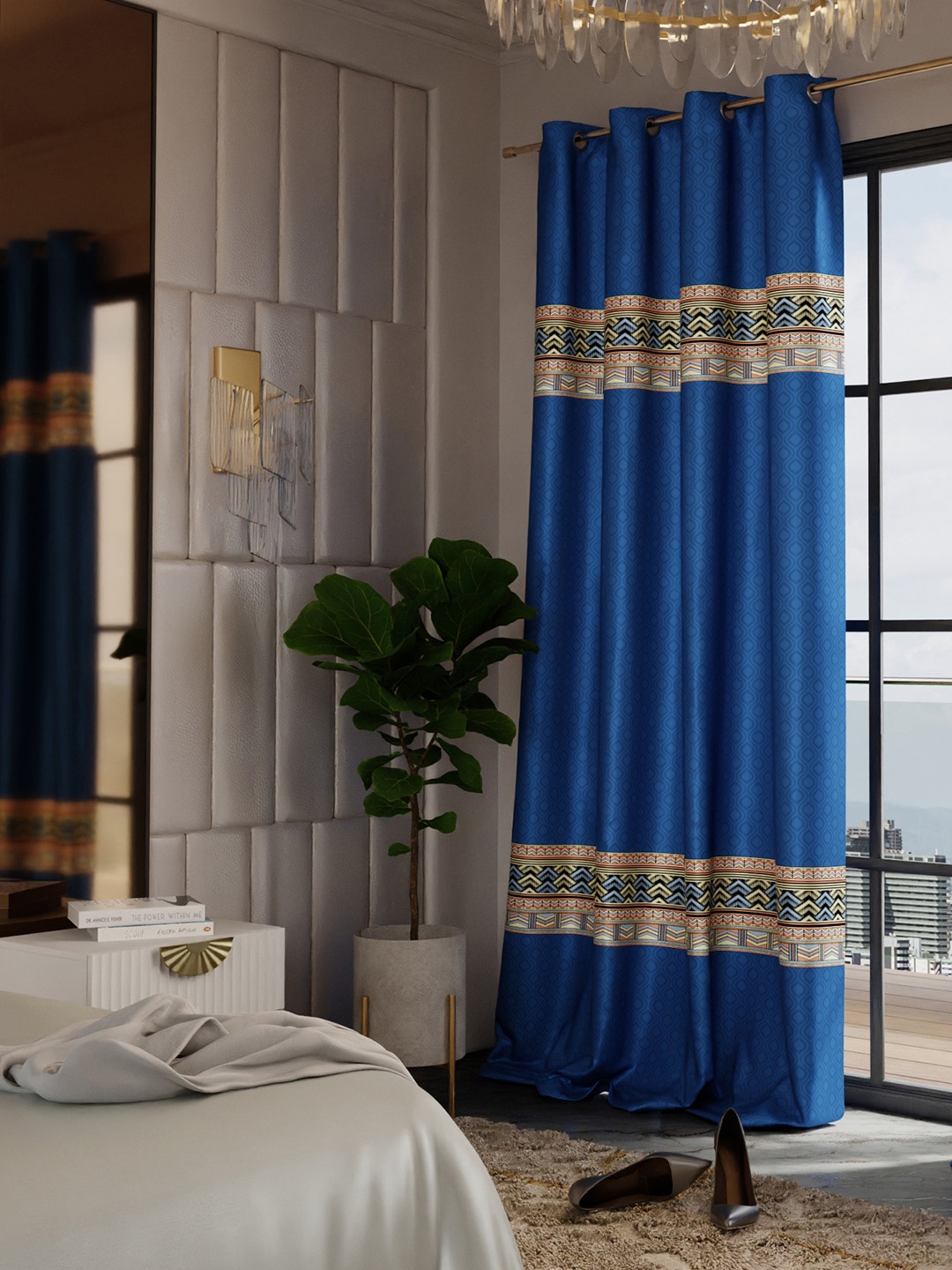

Stoa Paris Versailles Navy Blue & Beige Ethnic Motifs Printed Long Door Curtain With Back Lining