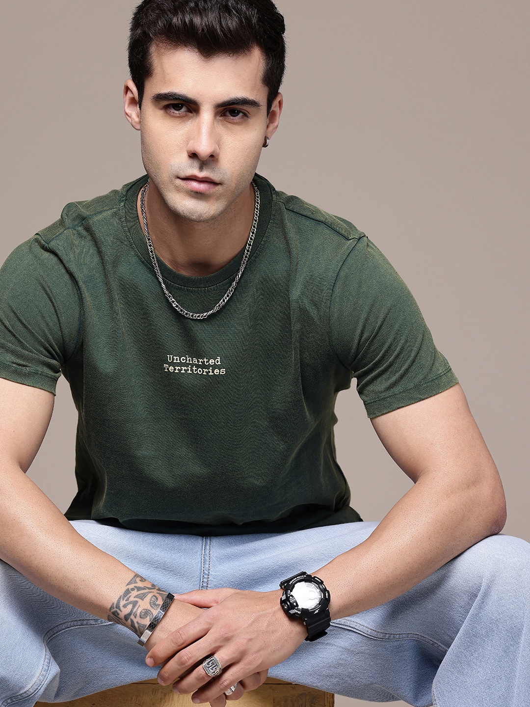 

The Roadster Life Co. Typography Printed Pure Cotton T-shirt, Green