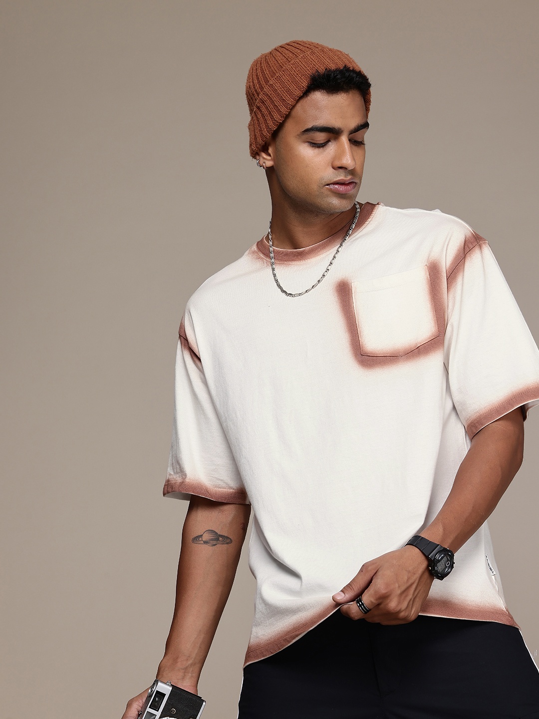 

The Roadster Life Co. Dyed Drop-Shoulder Sleeves Pure Cotton Relaxed T-shirt, White