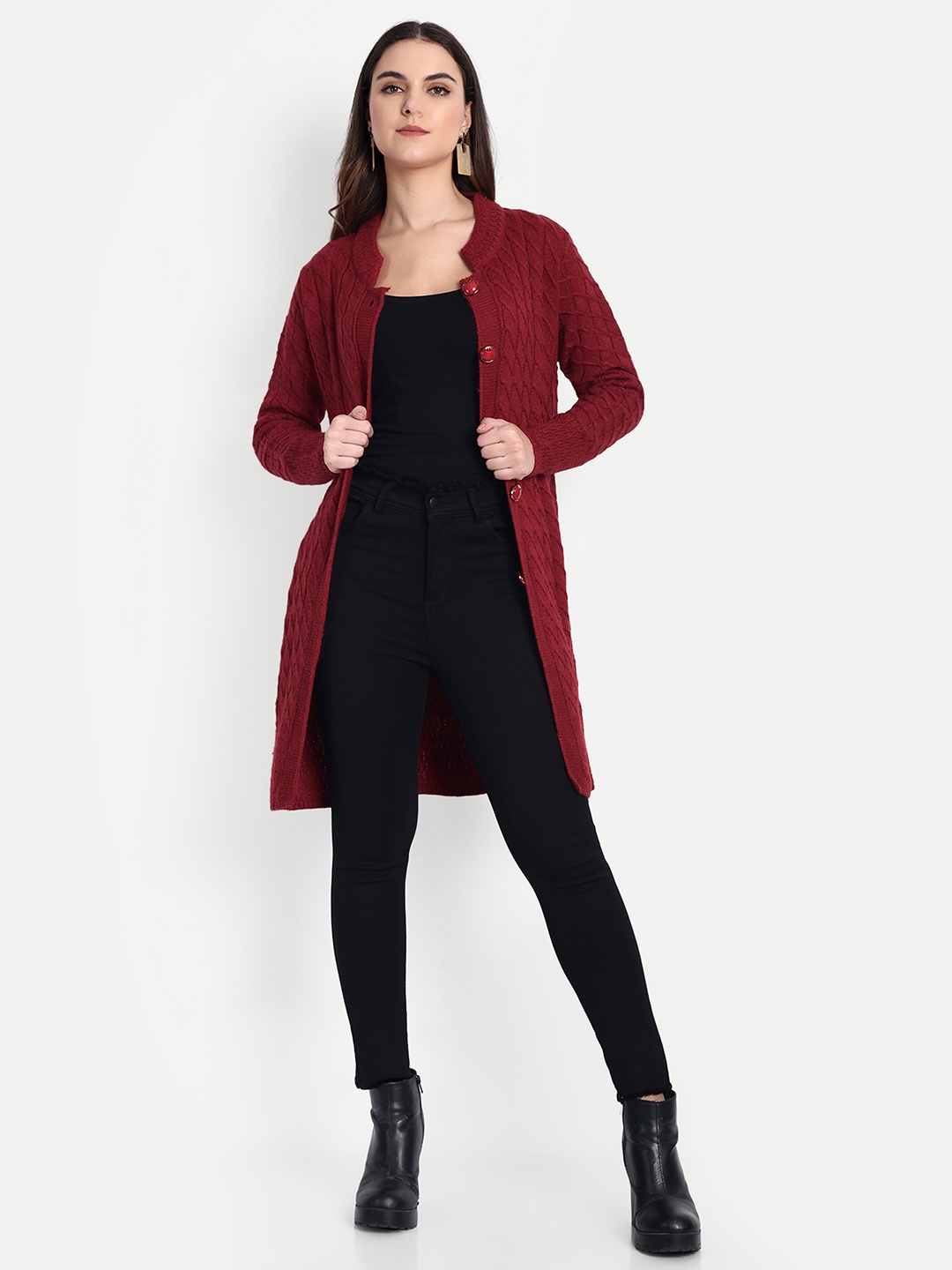 

HAUTEMODA Women Woollen Cardigan, Maroon