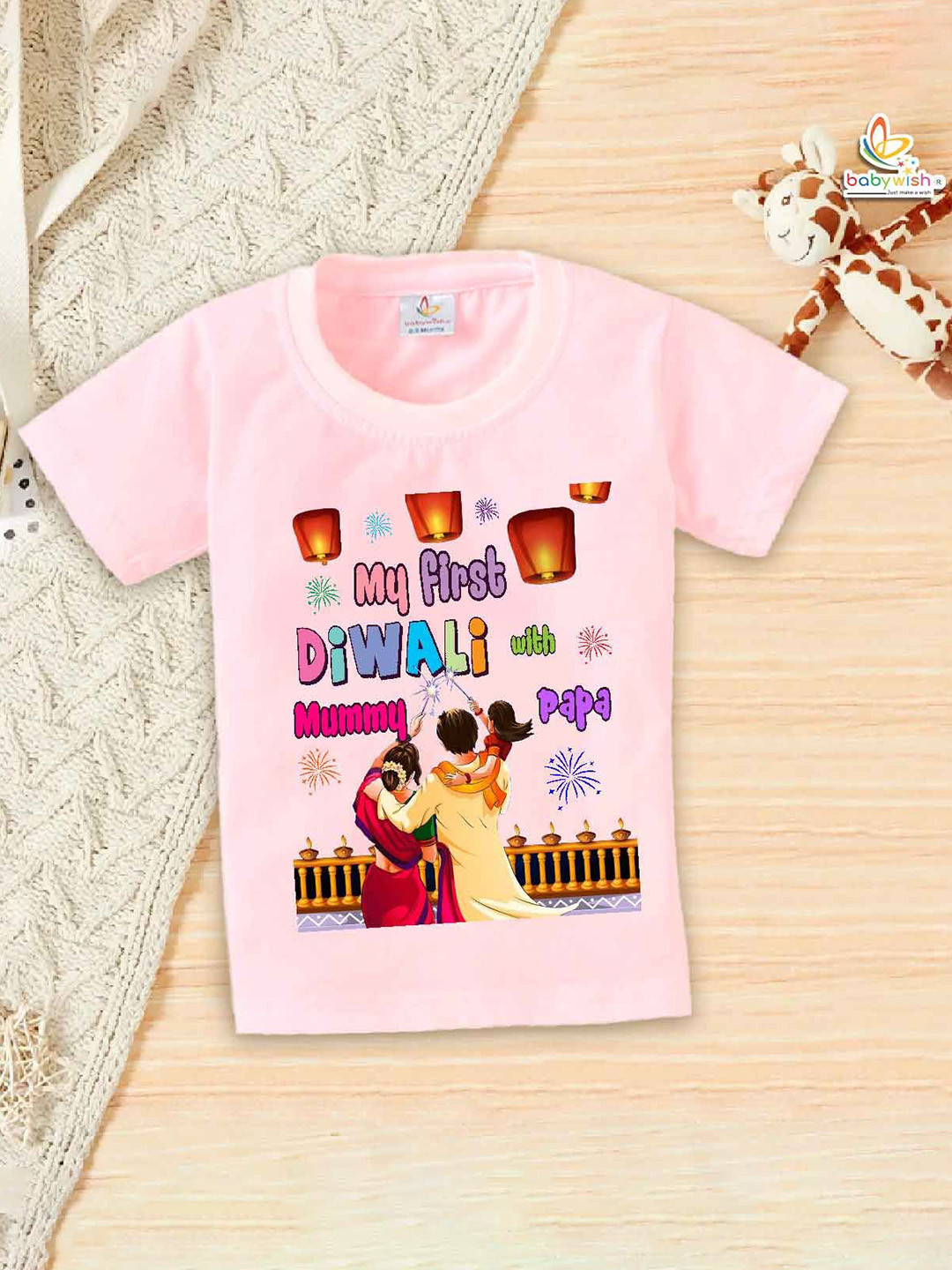 

Babywish Unisex Kids Typography Printed Round Neck Cotton T-shirt, Pink