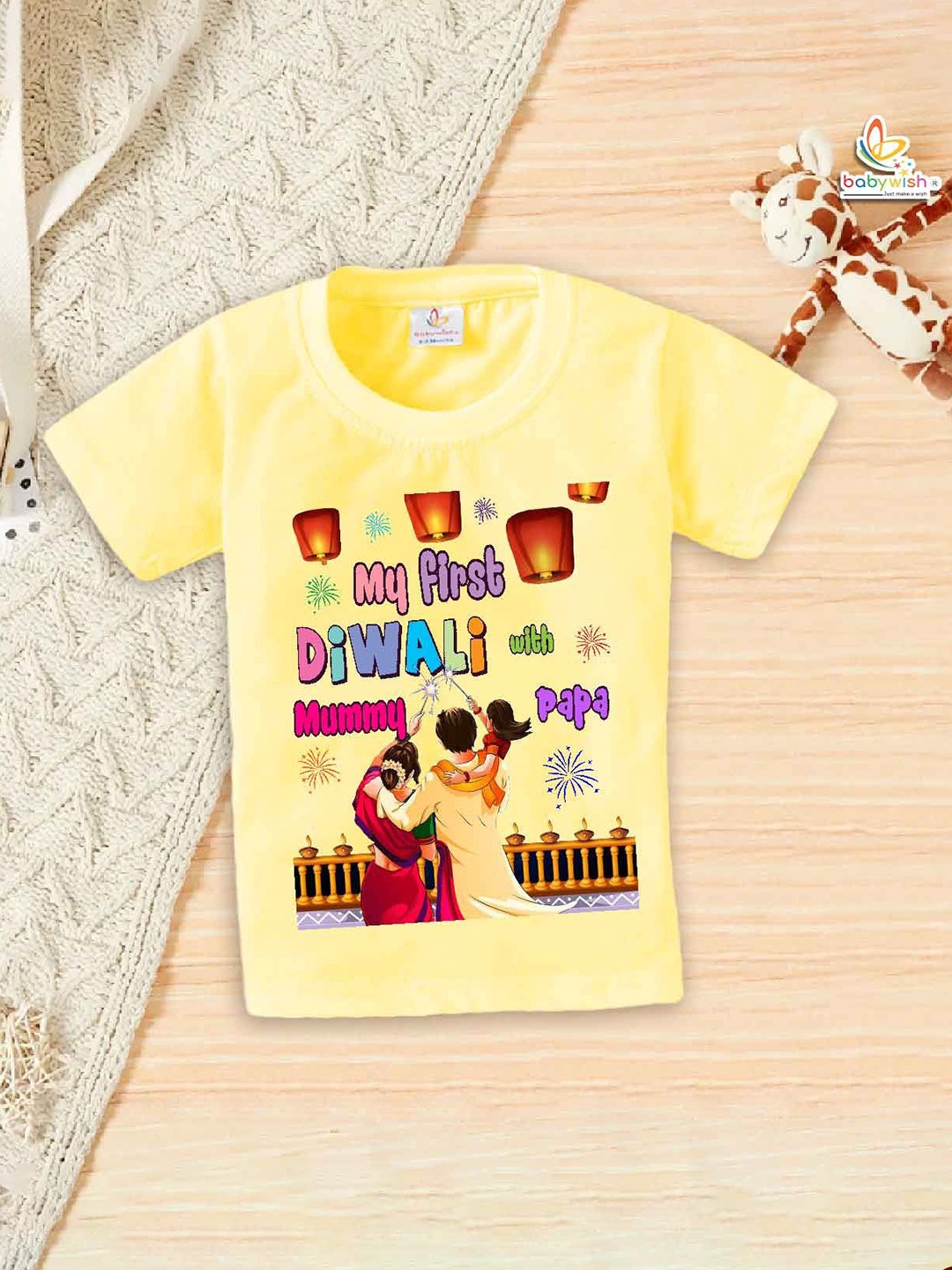 

Babywish Unisex Kids Typography Printed Round Neck Cotton T-shirt, Yellow