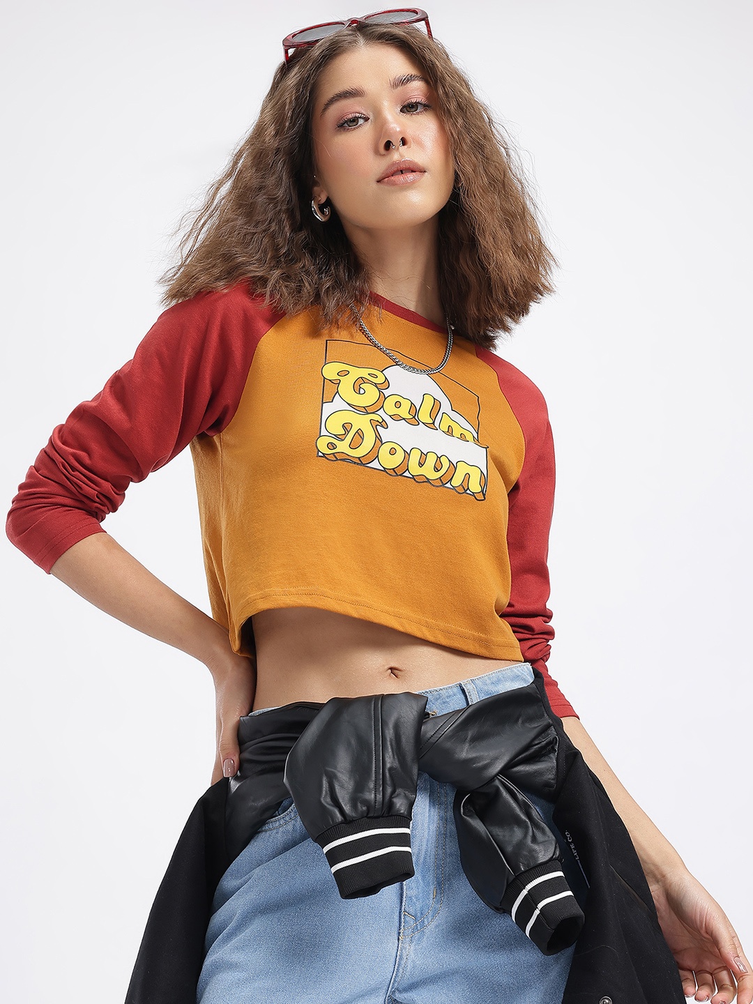 

glitchez Typo Edge Contrast Sleeve T-shirt, Mustard