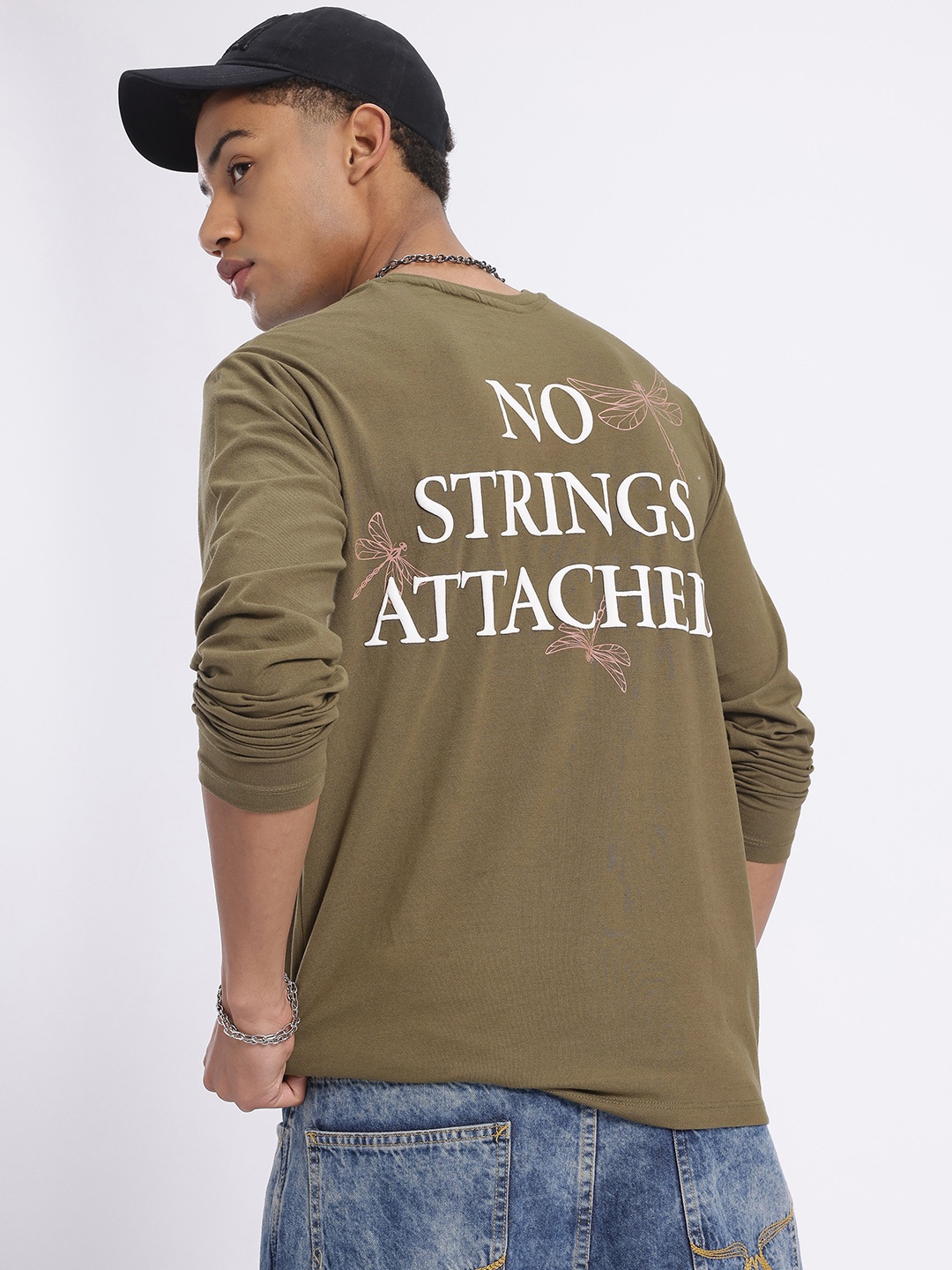 

glitchez Quirky Quotes Printed Long Sleeves Regular Fit T-shirt, Olive