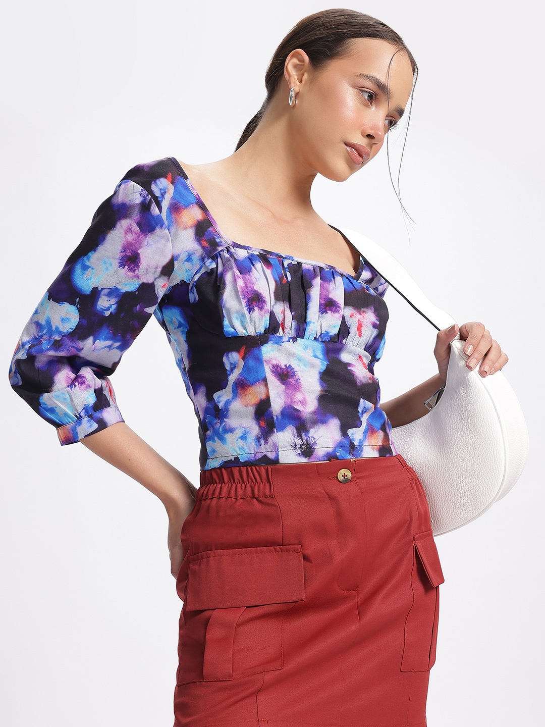 

glitchez Floral Oasis Printed Smocked Top, Blue