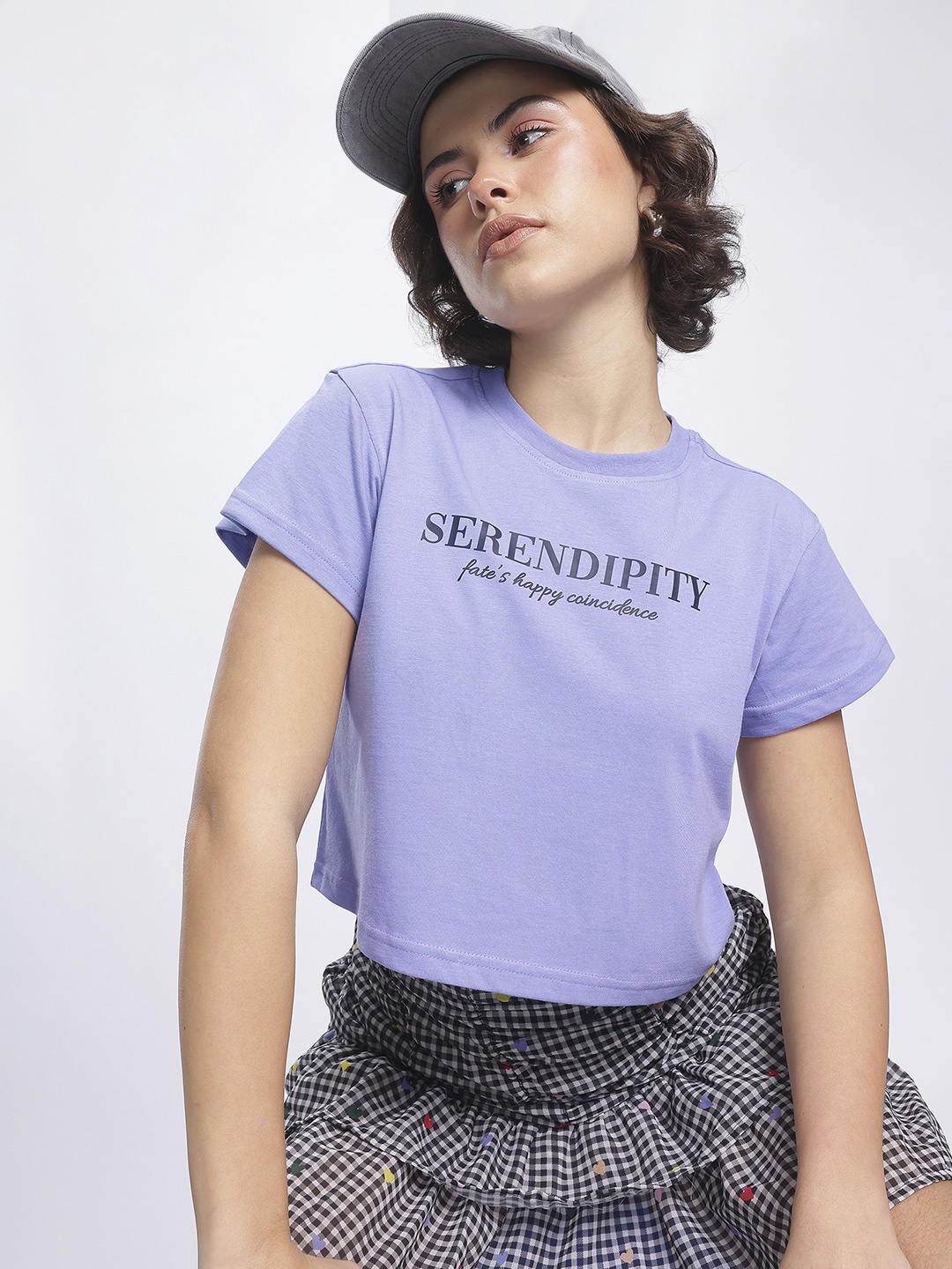 

glitchez Textual Expressions Printed Crop T-shirt, Purple