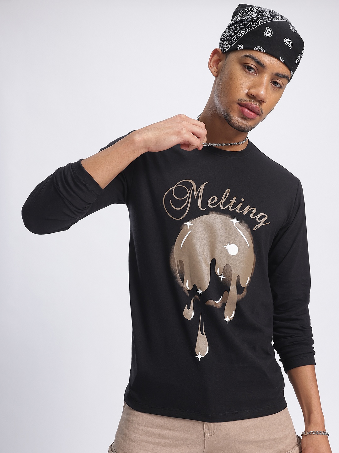 

glitchez Graphic Groove Printed Longline T-shirt, Black