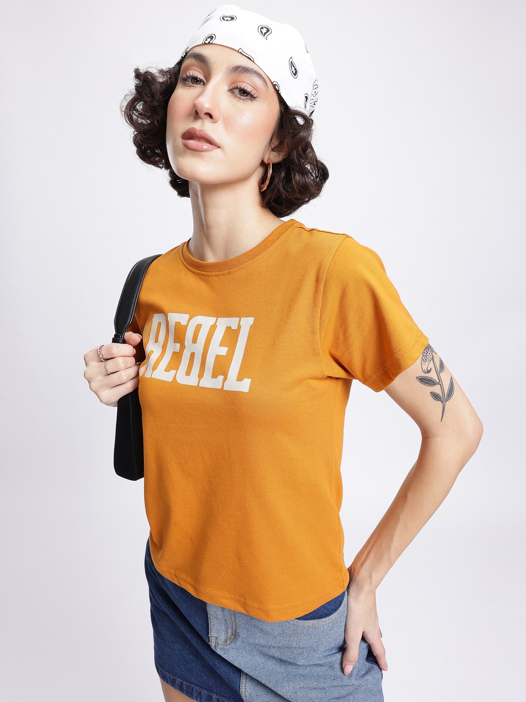 

glitchez Rebel Queen Typography Printed T-shirt, Yellow