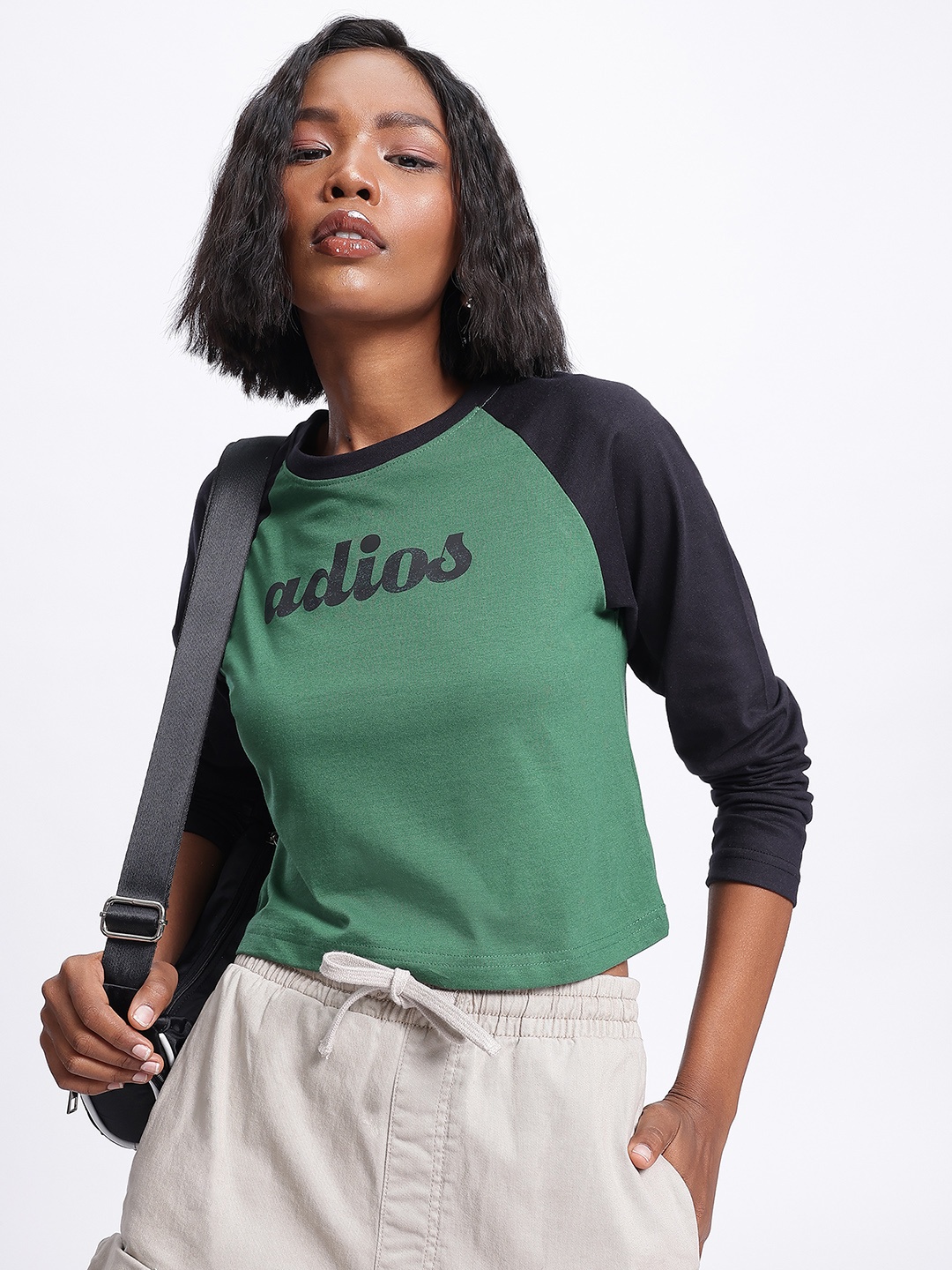 

glitchez Statement Print Contrast Raglan Sleeves T-shirt, Green
