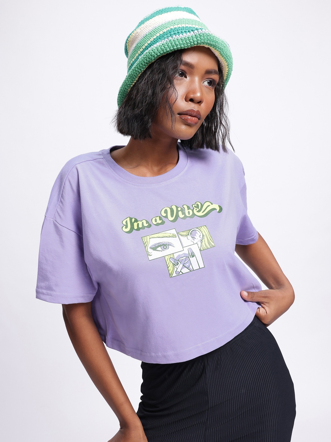 

glitchez Main Character Energy Printed Boxy T-shirt, Lavender