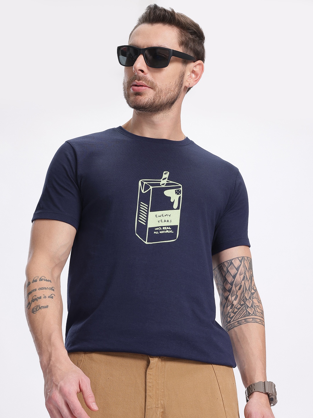 

glitchez Casual Ensemble Printed T-shirt, Navy blue