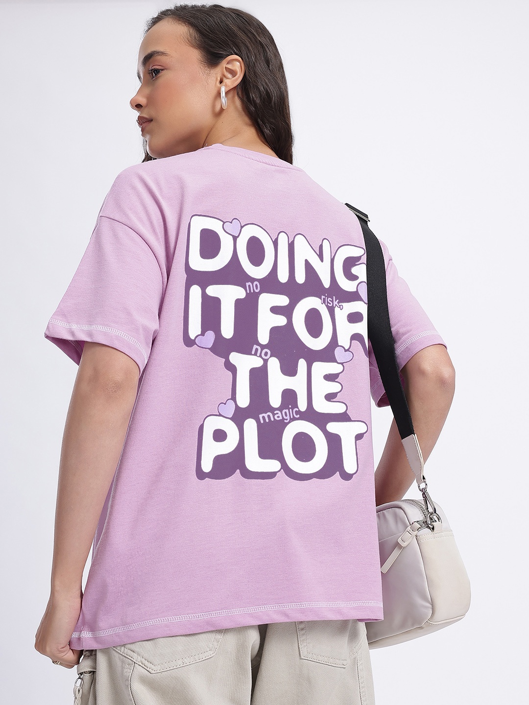 

glitchez Casual Basics Typo Print Oversized T-shirt, Lavender