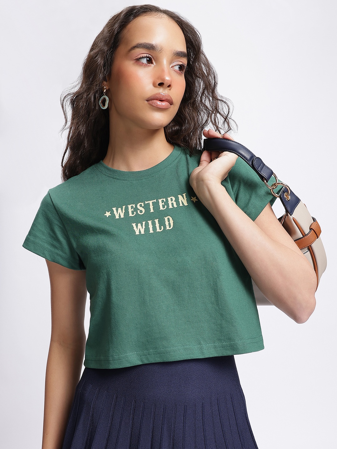 

glitchez Wild Child Typography Printed T-shirt, Green