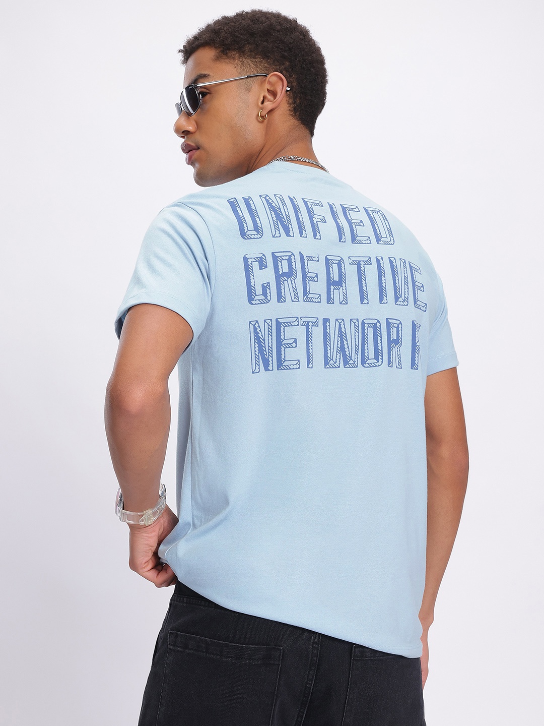 

glitchez Comfy Core Typography Print T-shirt, Blue