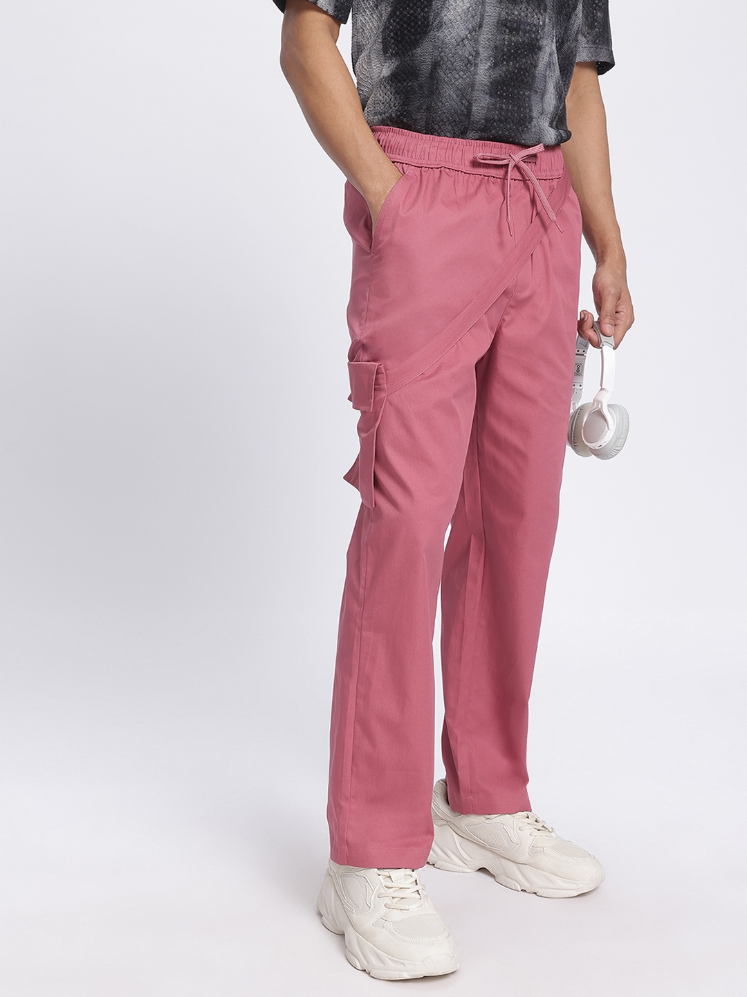 

glitchez Men Chillax Twill Relaxed Fit Trouser, Rose