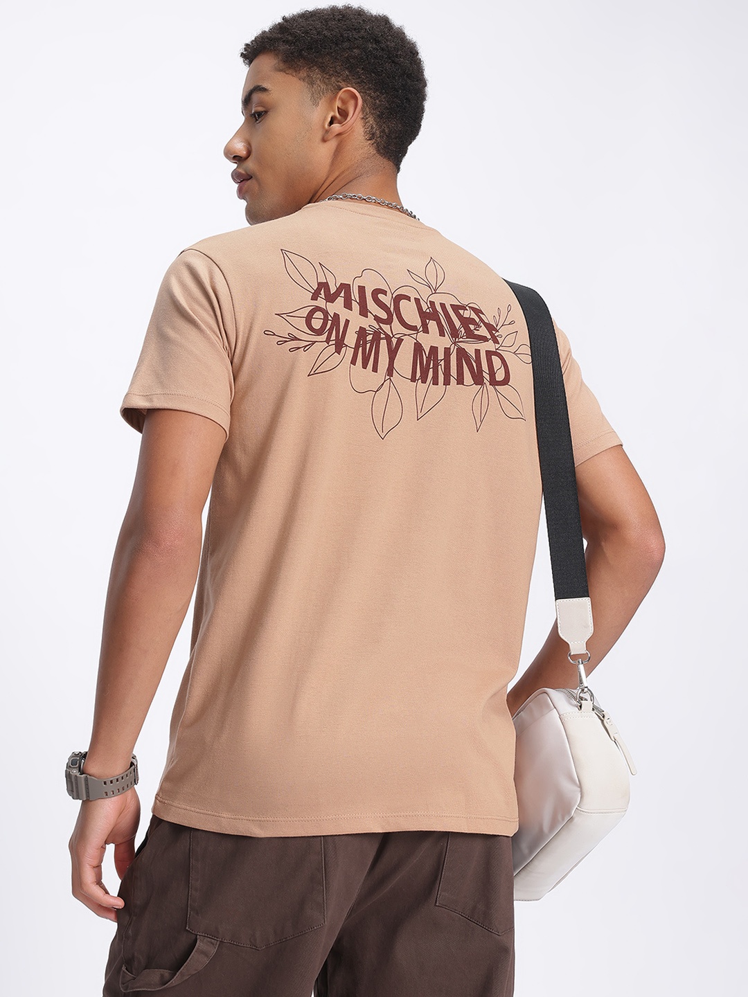 

glitchez Trendy Typography Print Regular Fit T-shirt, Brown