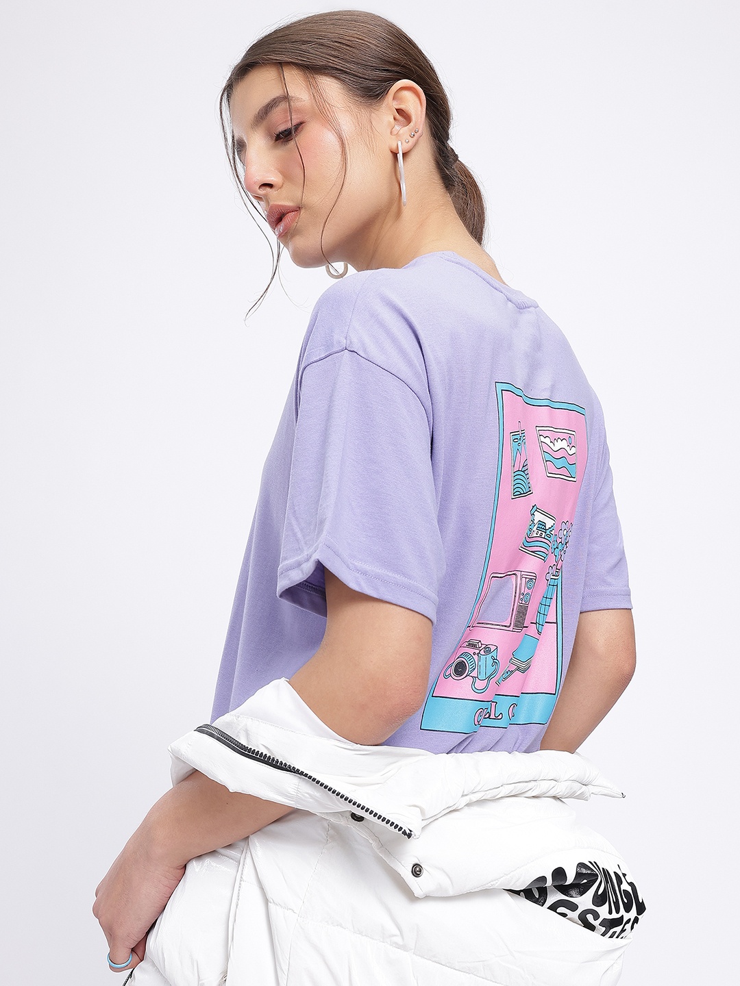 

glitchez Retro Dreams Printed Oversized Fit T-Shirt, Purple