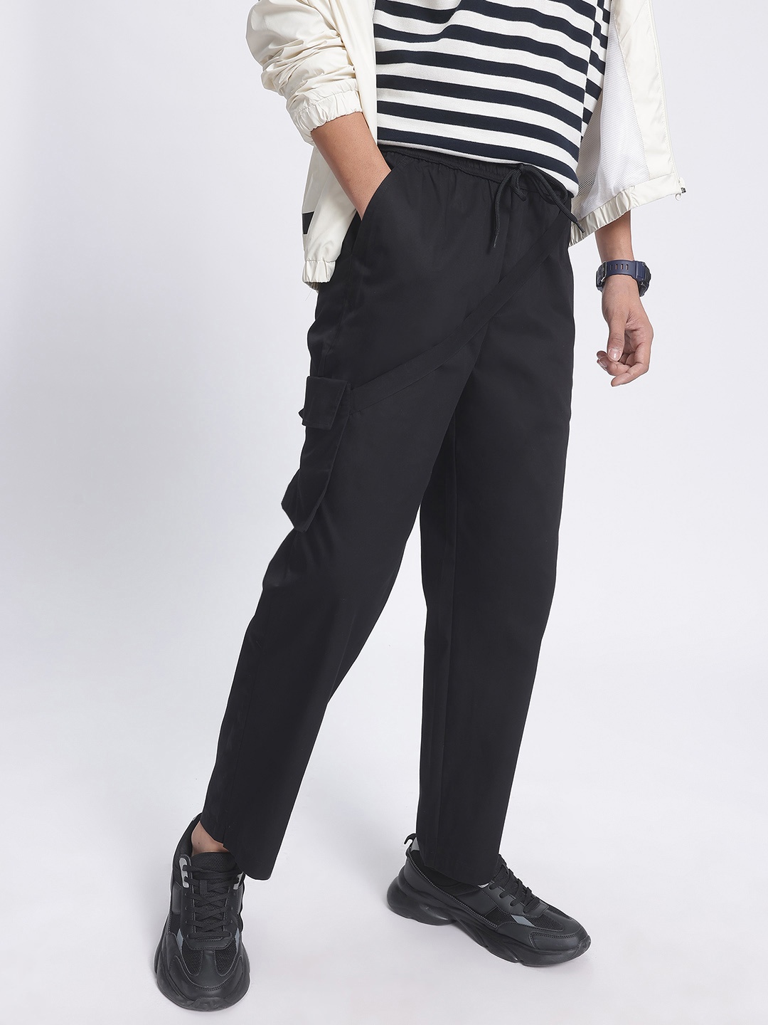 

glitchez Men Relaxed Rebel Twill Trouser, Black