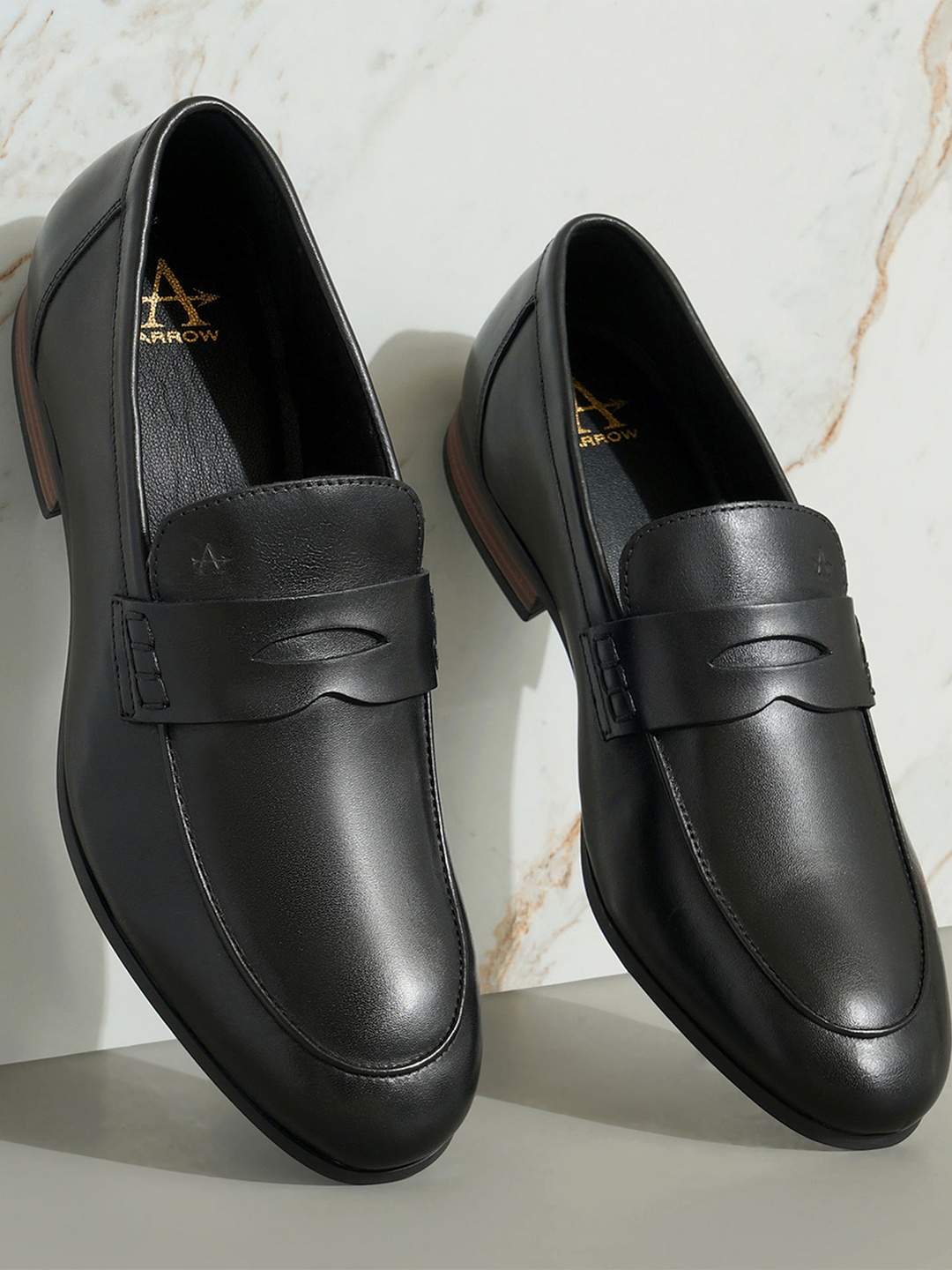 

Arrow Men Leather Slip-On Formal Loafers, Black