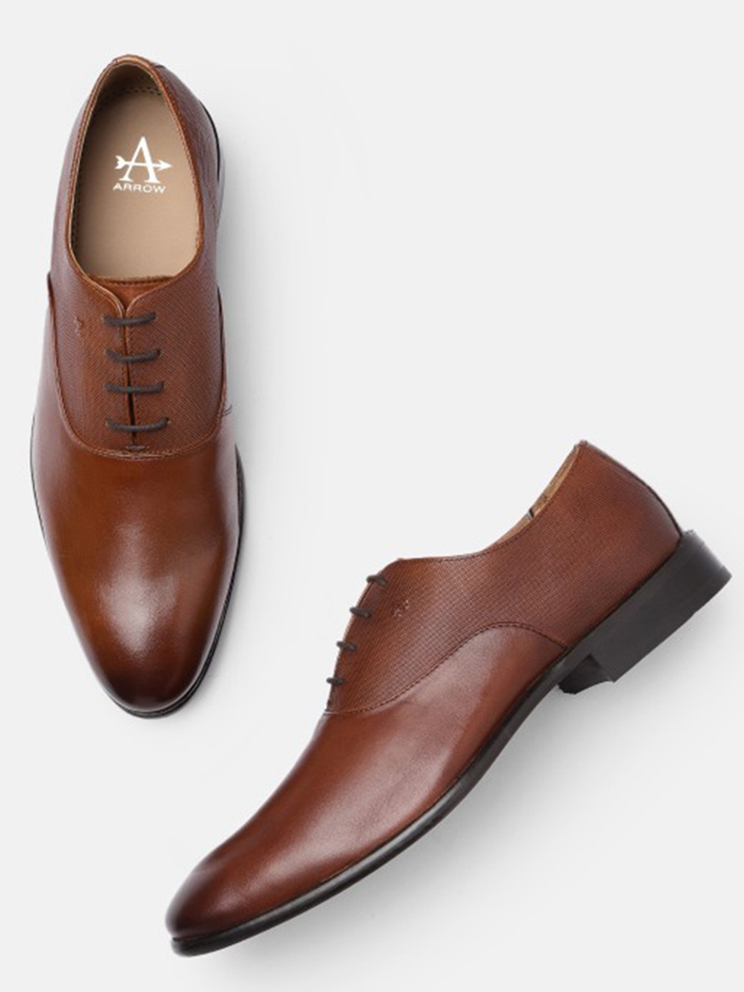 

Arrow Men Textured Leather Lace-Ups Formal Oxfords, Tan