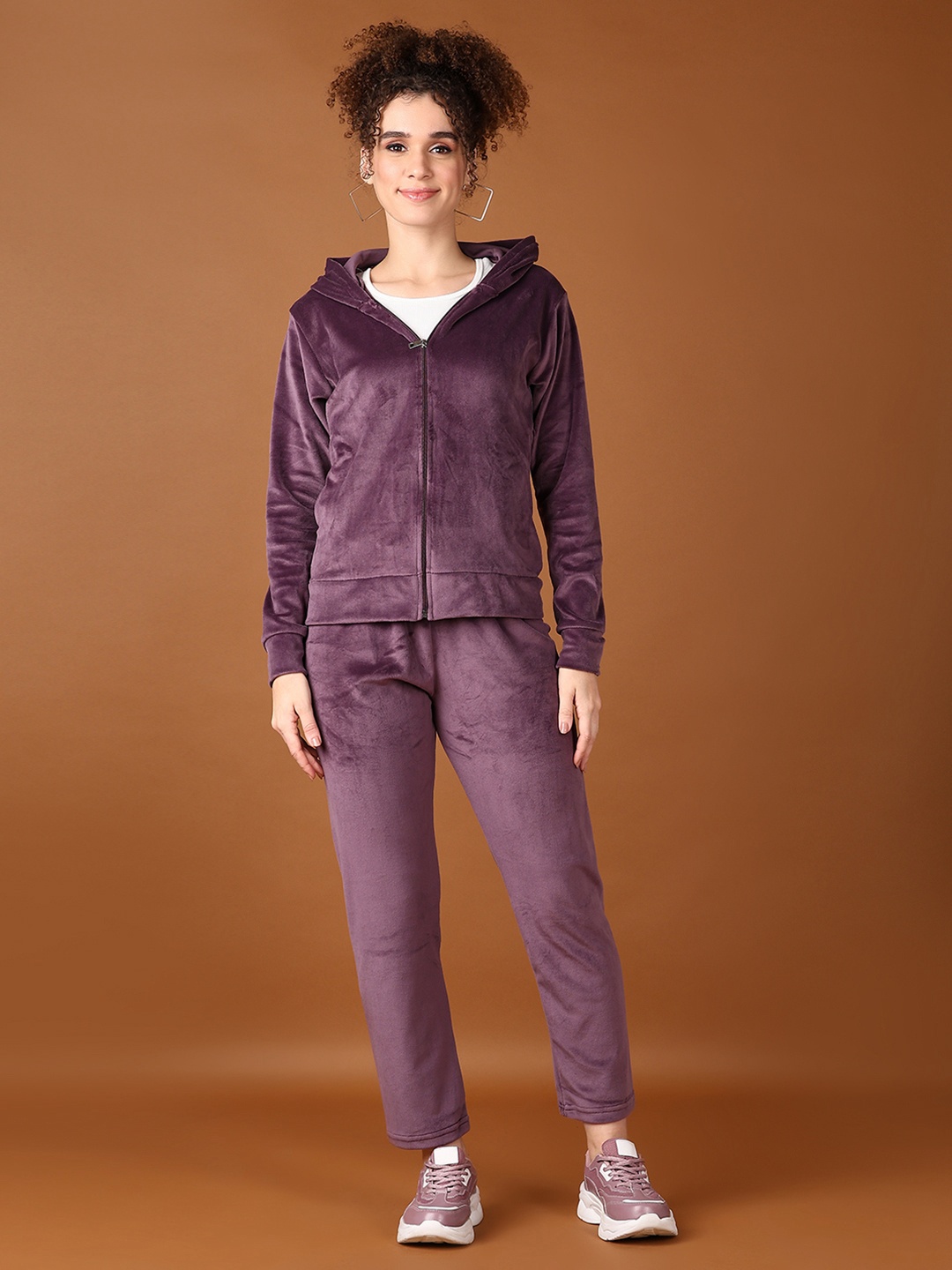 

V-Mart Women Velvet Hooded Sweatshirt, Purple