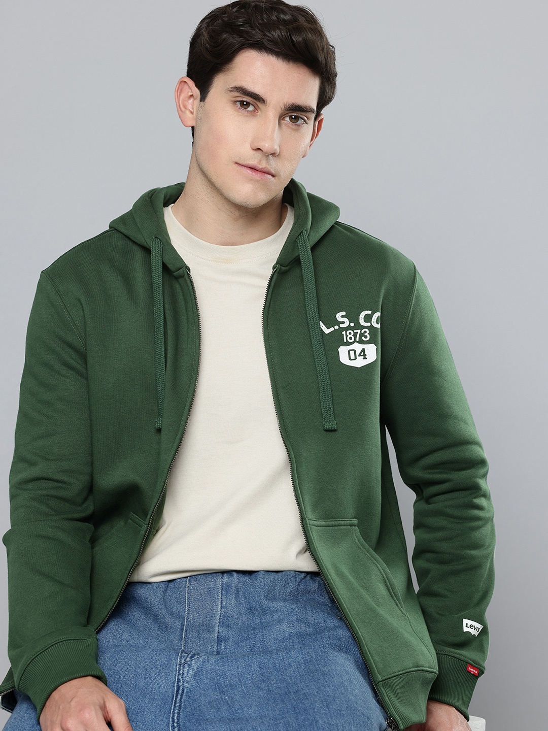 

Levis Relaxed Fit Open Front Hooded Sweatshirt, Green