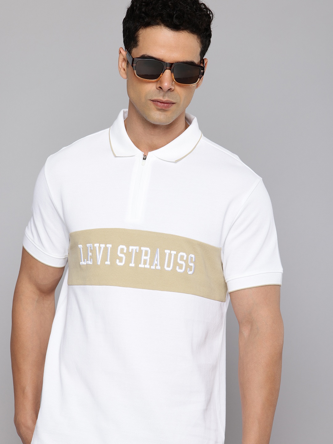 

Levis Brand Logo Embroidered Polo Collar Slim Fit Pure Cotton T-shirt, White