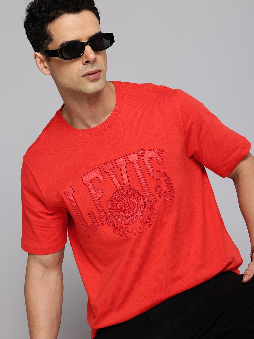 

Levis Pure Cotton Brand Logo Embroidered T-shirt, Red